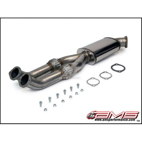 AMS ALP.07.05.0005-2 ALPHA GT-R 90mm Race Midpipe / Y-Pipe with muffler 76mm exit AMS ALP.07.05.0005-2 ALPHA GT-R 90mm Race Midpipe / Y-Pipe with muffler 76mm exit