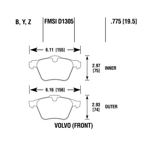 HAWK LTS Передние тормозные колодки для Volvo S60/S80/V60/V70/XC70 (2007-2016) (под 316/336мм тормозной диск)