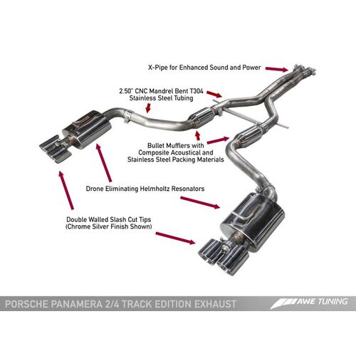 AWE Выхлопная система Porsche Panamera 2/4 a Track Exhaust (2014+) - Chrome Silver Tips AWE Выхлопная система Porsche Panamera 2/4 a Track Exhaust (2014+) - Chrome Silver Tips
